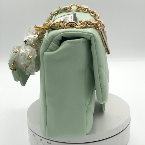 Bebe Women's Wyatt Shoulder Small Purse Bag Mint Green NWT Charms Chain Strap - Picture 4 of 9